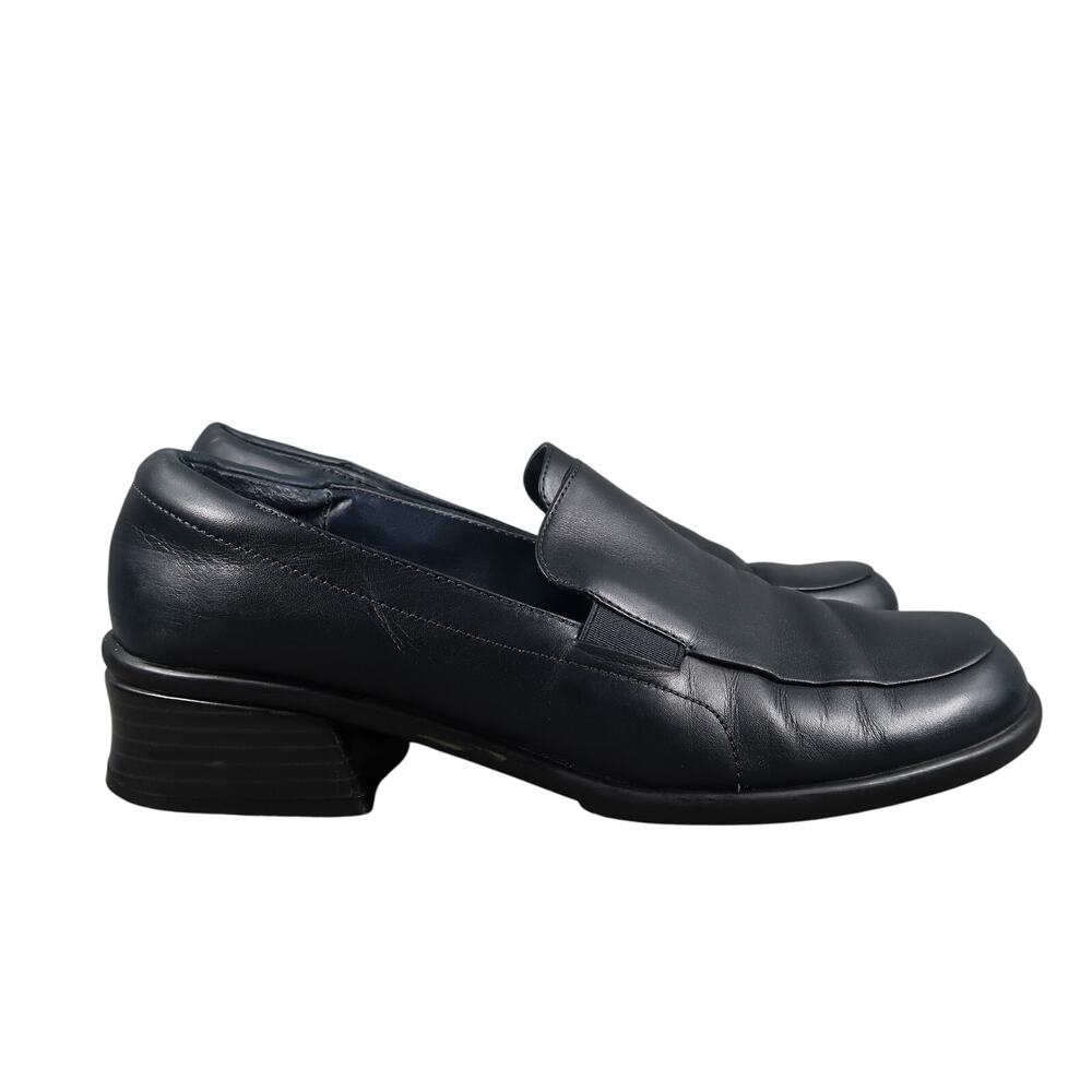 Liz Claiborne Flex Shoes Womens 8 Block Heel Loafer Leather Chunky Comfort Blue